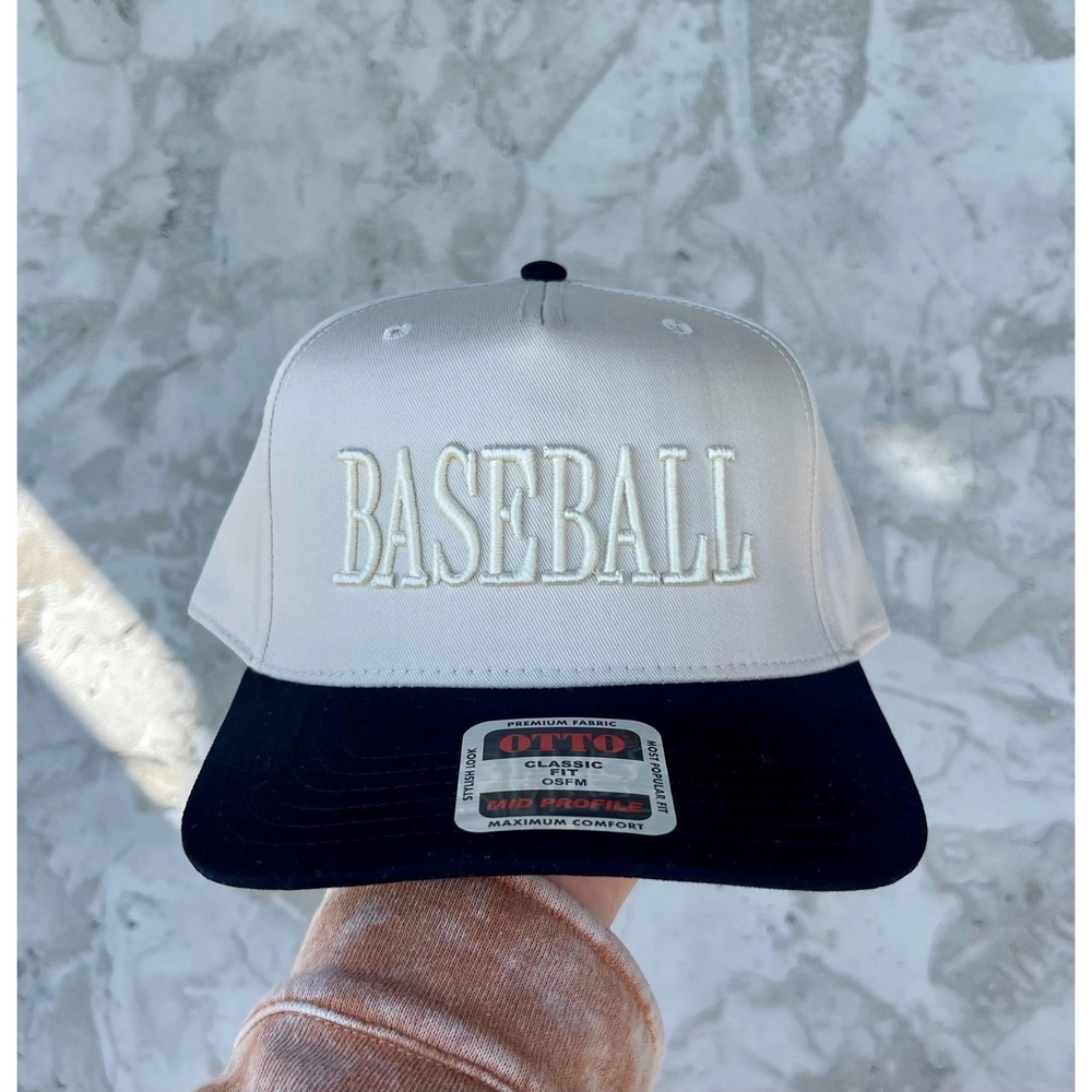 Otto Baseball Snapback Hat Mens Cream Black Two Tone Mid Profile Classic Fit Cap